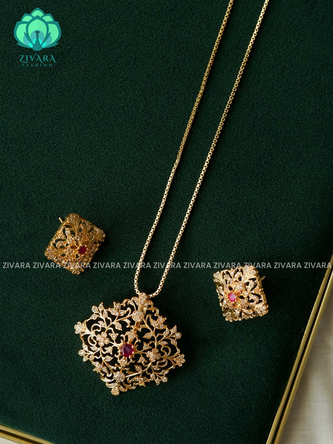 RUBY STONE PENTANT WITH CHAIN ( CHAIN COMPLIMENTARY)  -Trending office wear jewellery-Zivara fashion