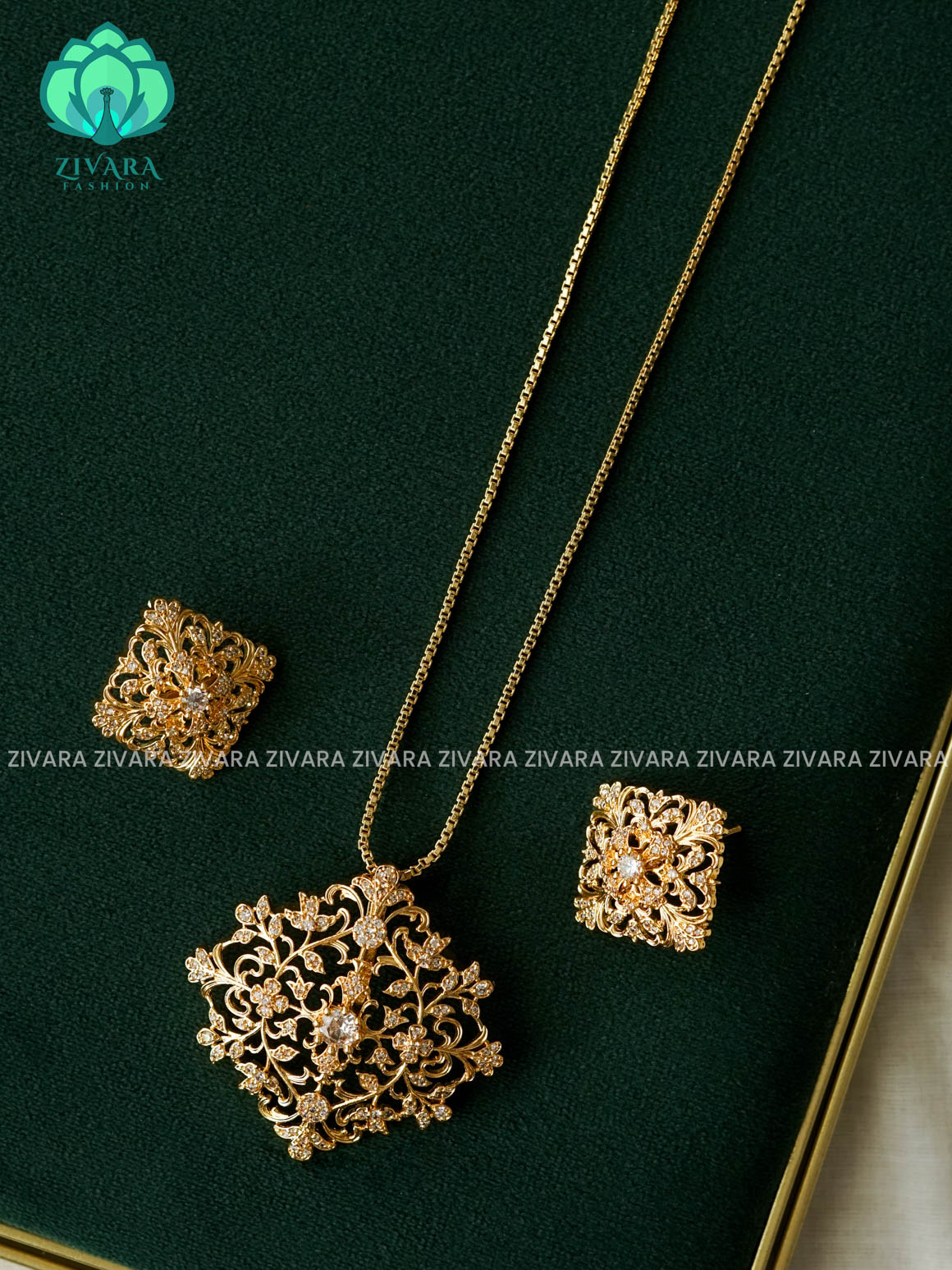 WHITE STONE PENTANT WITH CHAIN ( CHAIN COMPLIMENTARY)  -Trending office wear jewellery-Zivara fashion