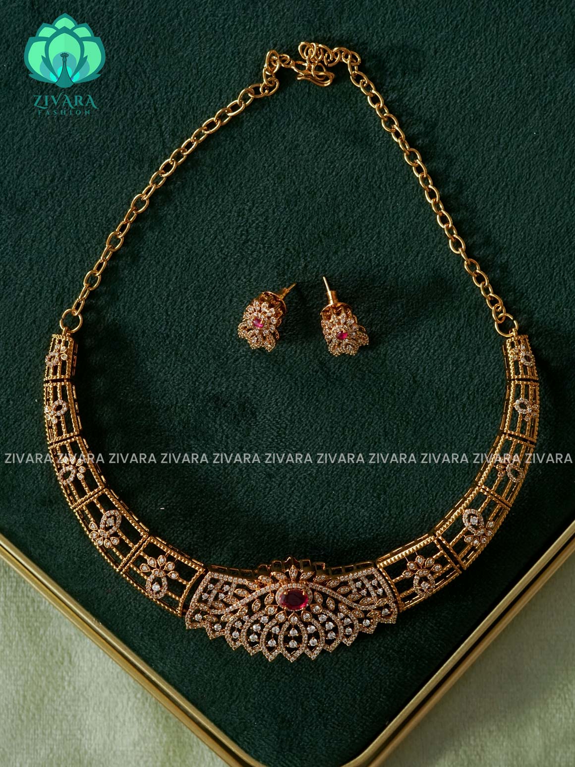 RUBY - BRIDAL  HASLI  - stylish and minimal elegant neckwear with earrings- Zivara Fashion