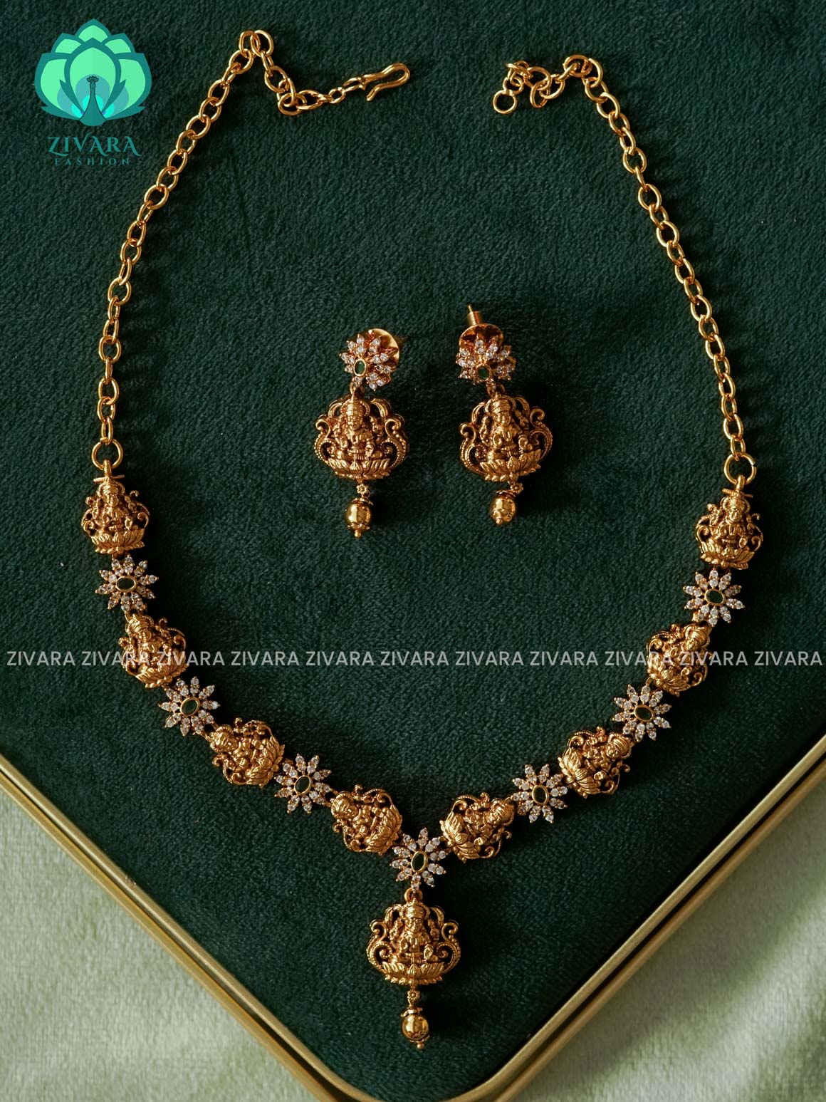 TEMPLE WITH FLAKE - TRADITIONAL TEMPLE NECKWEAR with earrings- Zivara Fashion