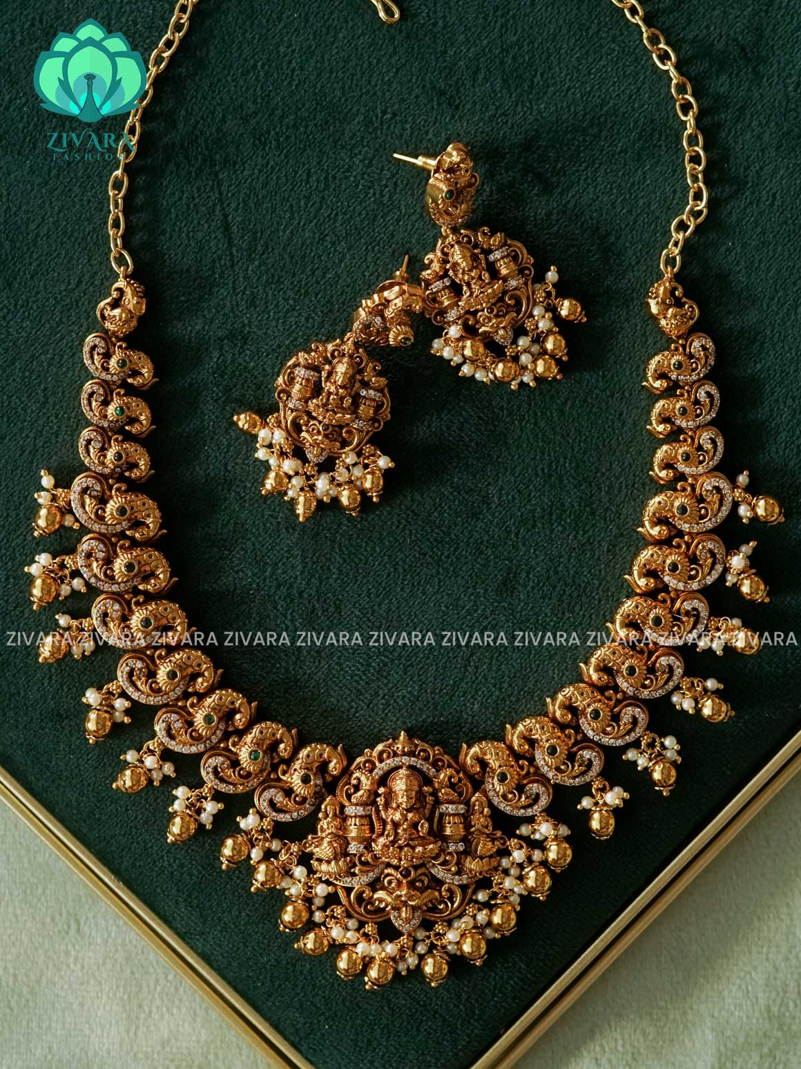 Akshayam- bridal temple peacock neckwear -Traditional south indian premium neckwear with earrings- Zivara Fashion- latest jewellery design