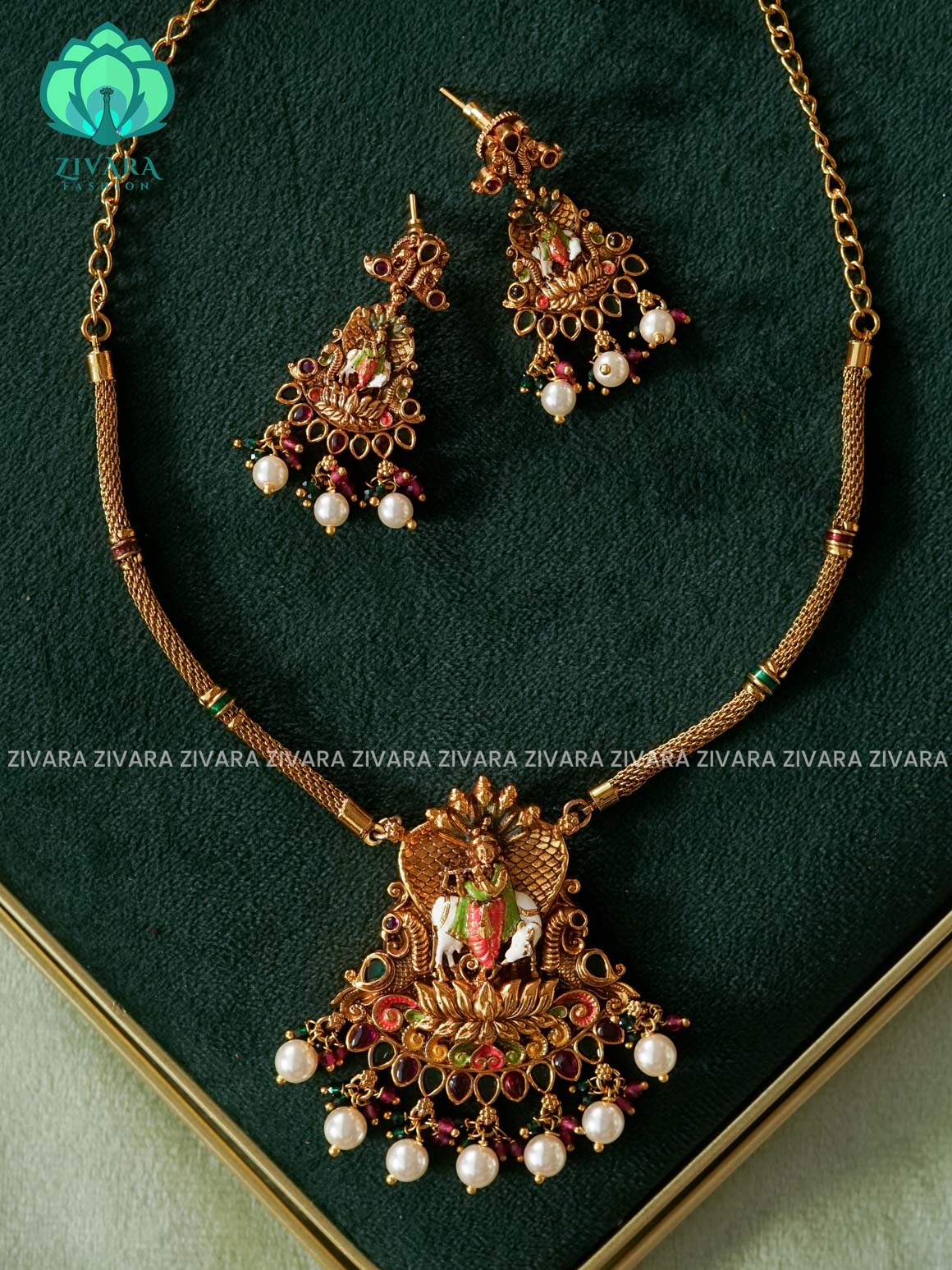 MADHURYA - GOPALA KRISHNA HASLI VINTAGE FINISH  handpainted - Traditional south indian premium neckwear without earrings- Zivara Fashion- latest jewellery design