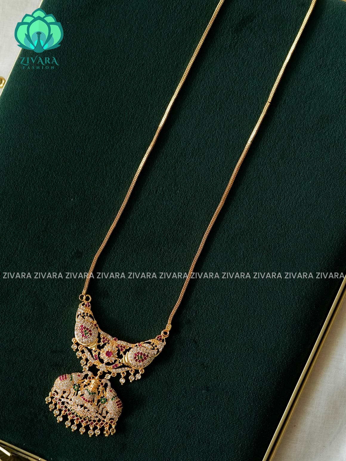 LAKSHMI TEMPLE  PENDANT WITH CHAIN - Traditional PREMIUM MATTE polish MIDCHEST neckwear - Zivara Fashion