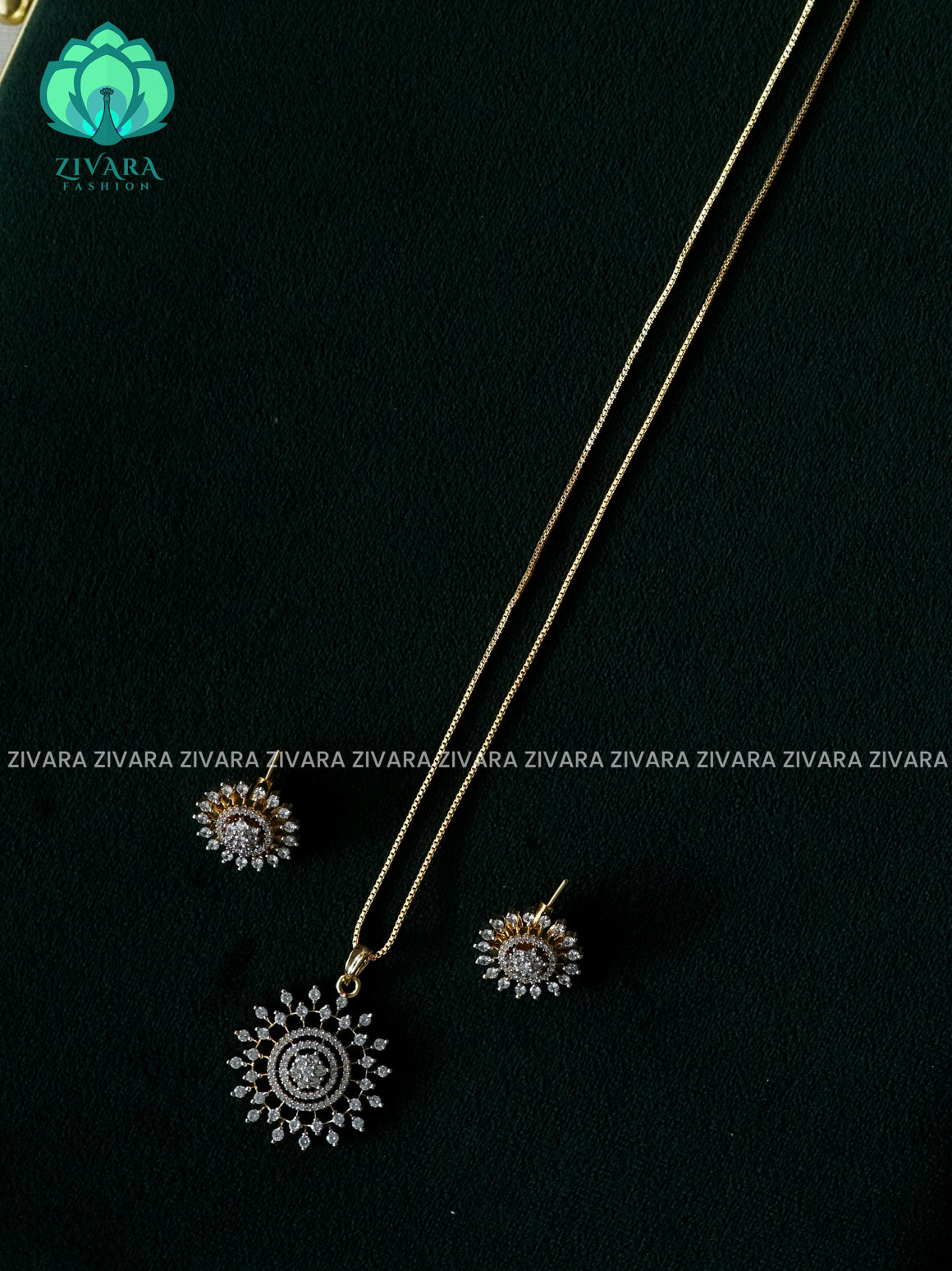 Zyra- Diamond replica Rhodium  polish-pendant set and earrings ( CHAIN COMPLIMENTARY)  -Trending office wear jewellery-Zivara fashion