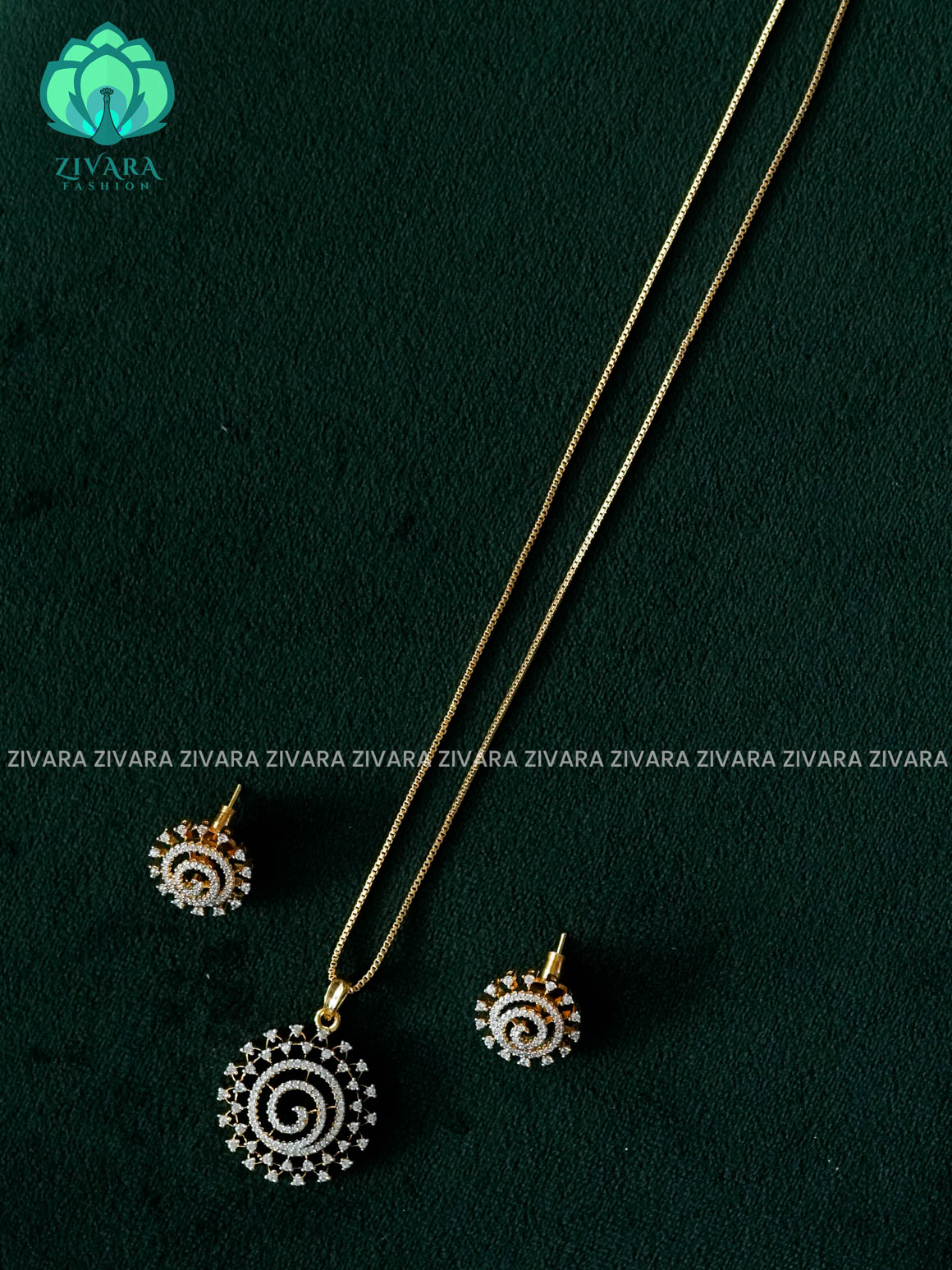 Zyra- Diamond replica Rhodium  polish-pendant set and earrings ( CHAIN COMPLIMENTARY)  -Trending office wear jewellery-Zivara fashion