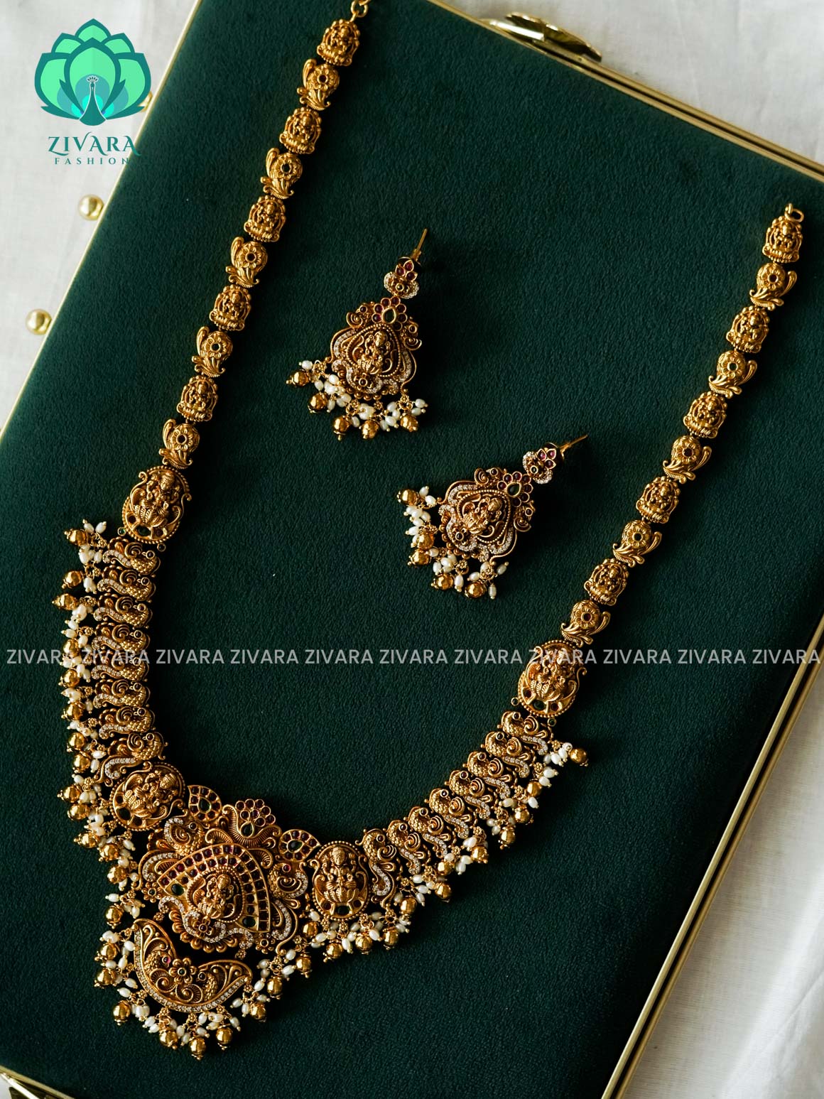 AKSHAYAM - TEMPLE  NECKWEAR WITH GOLD BEADS HANGINGS -Traditional south indian premium neckwear - Zivara Fashion- latest jewellery design