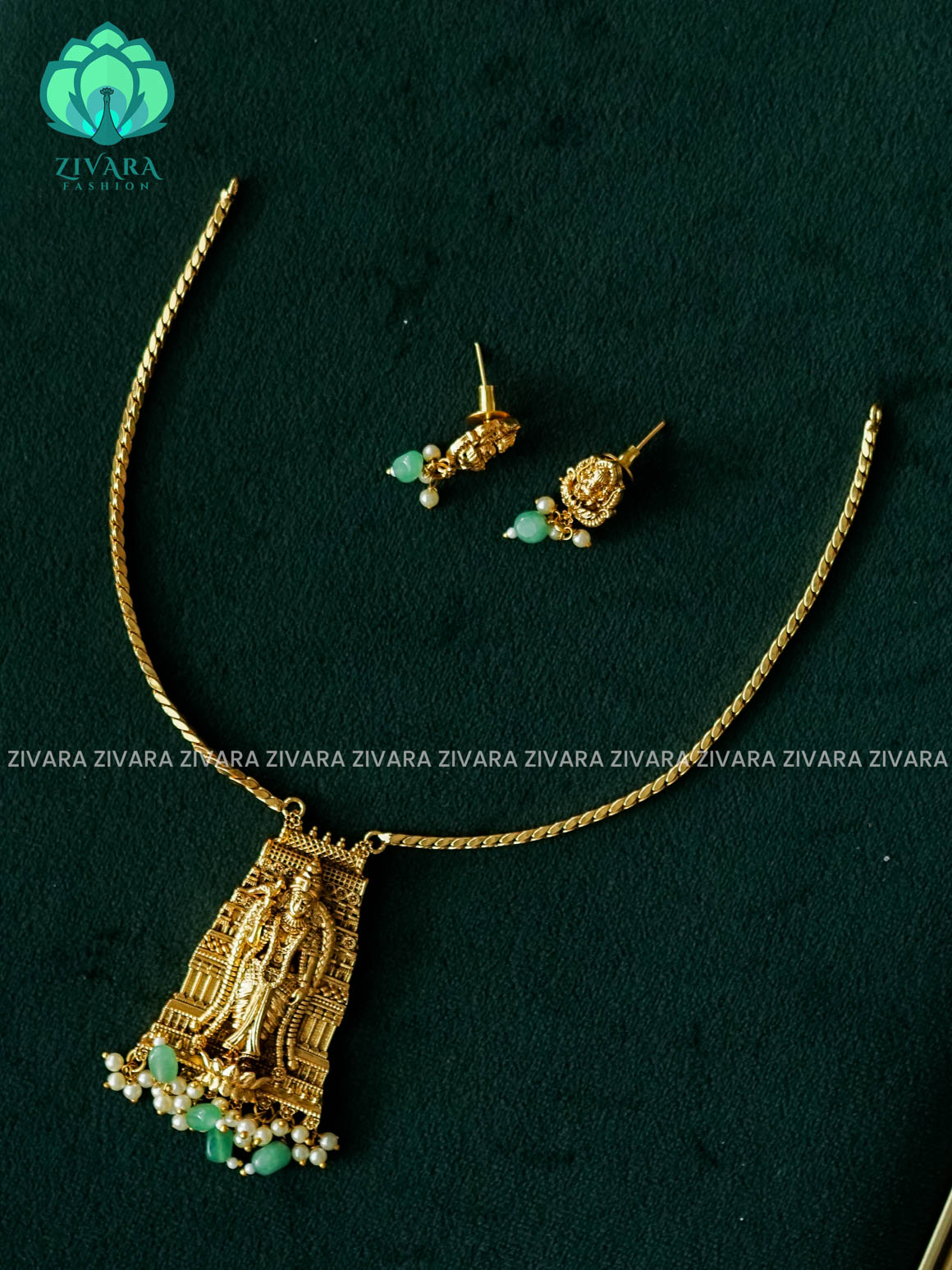 TEMPLE MEENAKCHI PENDANT WITH CHAIN  - Traditional south indian premium neckwear - Zivara Fashion- latest jewellery design