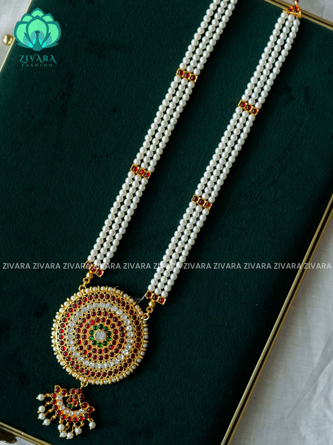 RED AND GREEN- MOTIF HAARAM  LONG NECKWEAR- latest kemp dance jewellery collection