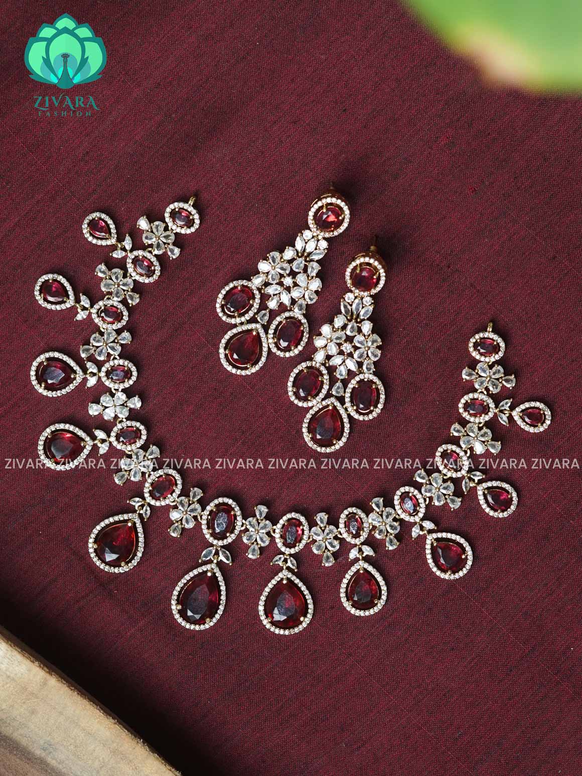 RUBY -  Royal STONE HANGINGS - Ultra premium victoria finish dark polish trending neckwear collection- bridal collection- Zivara Fashion