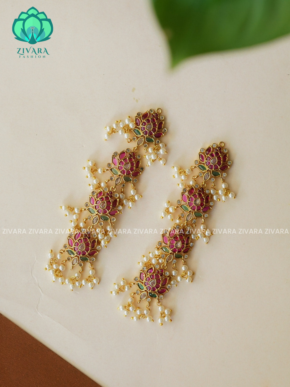 LOTUS Straight chain - Traditional earchains /maatals- bridal accessory- zivara fashion-latest jewellery collection