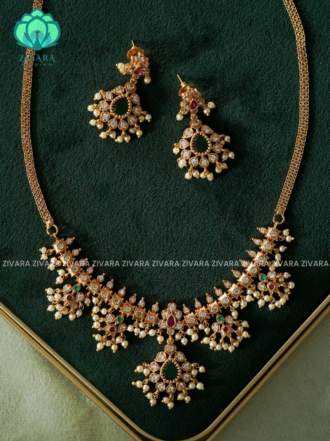 Traditional guttapusalu choker- CZ matte finish- Zivara Fashion