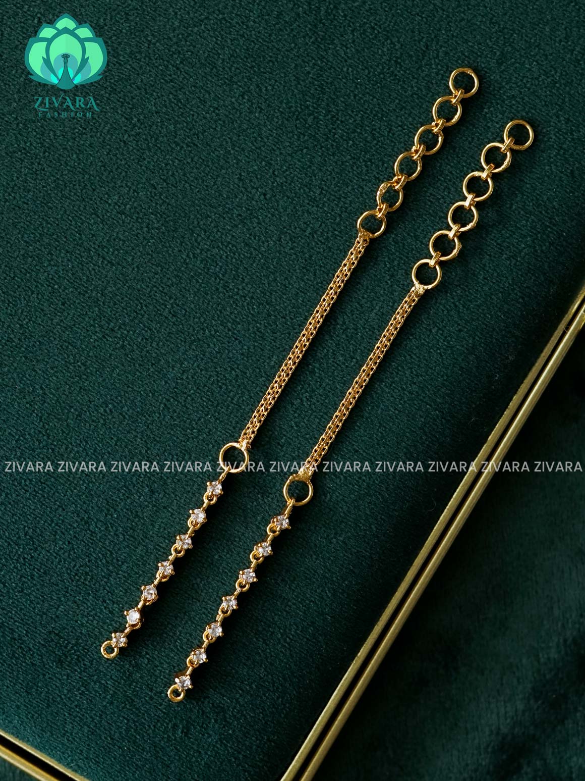 WHITE STONE straight premium finish bridal earchain maatal- south indian kemp bridal accessory