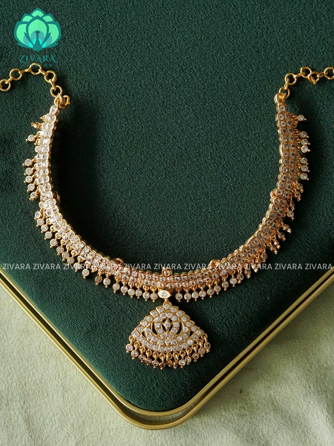 AMBIGAI-WHITE STONE MOTIF FREE  MICROGOLD POLISH ATTIGAI - Zivara Fashion- latest jewellery design