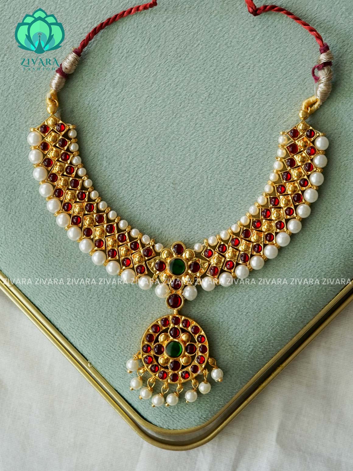 Red and Green- Simple kemp attigai neckwear - latest kemp dance jewellery collection