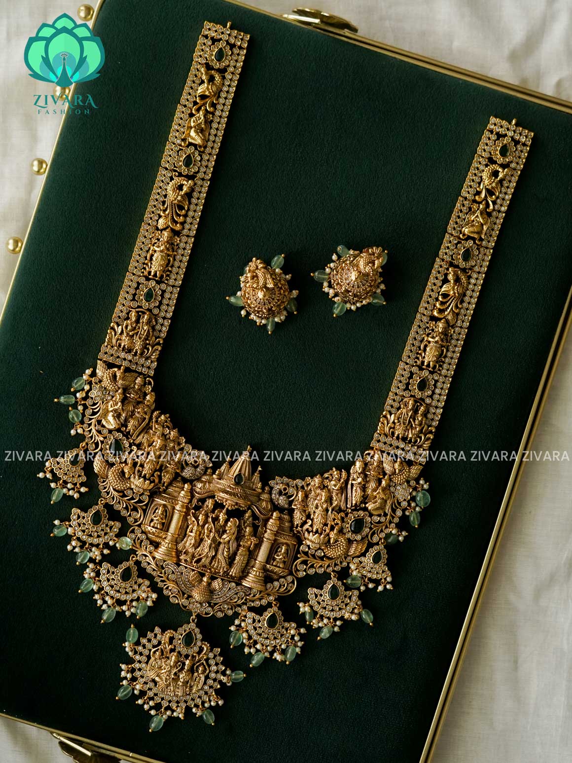 SITA KALYANAM BRIDAL - Traditional PREMIUM MATTE polish MIDCHEST haaram/neckwear with earrings- Zivara Fashion