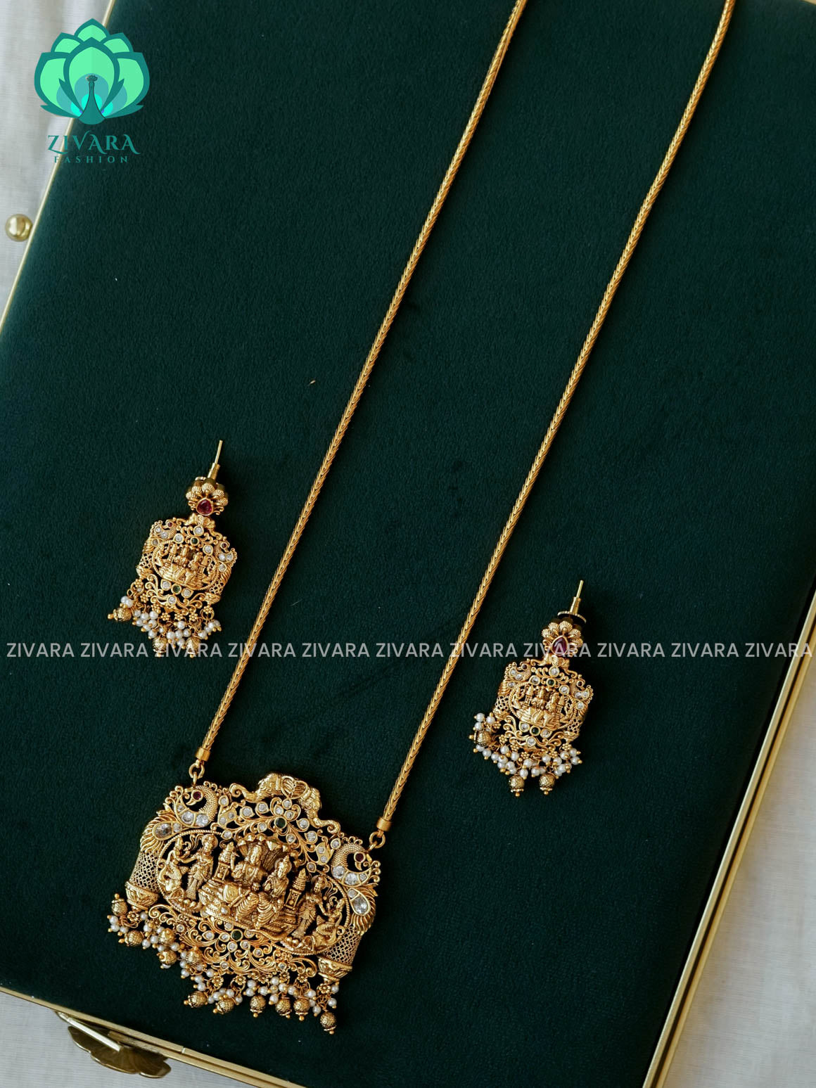 VINTAGE TEMPLE   PENDANT WITH CHAIN - Traditional PREMIUM MATTE polish MIDCHEST neckwear with earrings- Zivara Fashion