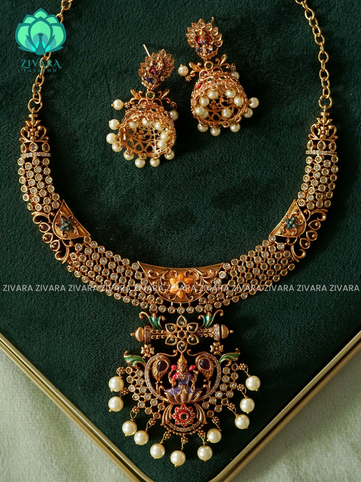 MADHURYA -  LAKSHMI VINTAGE FINISH  handpainted - Traditional south indian premium neckwear without earrings- Zivara Fashion- latest jewellery design