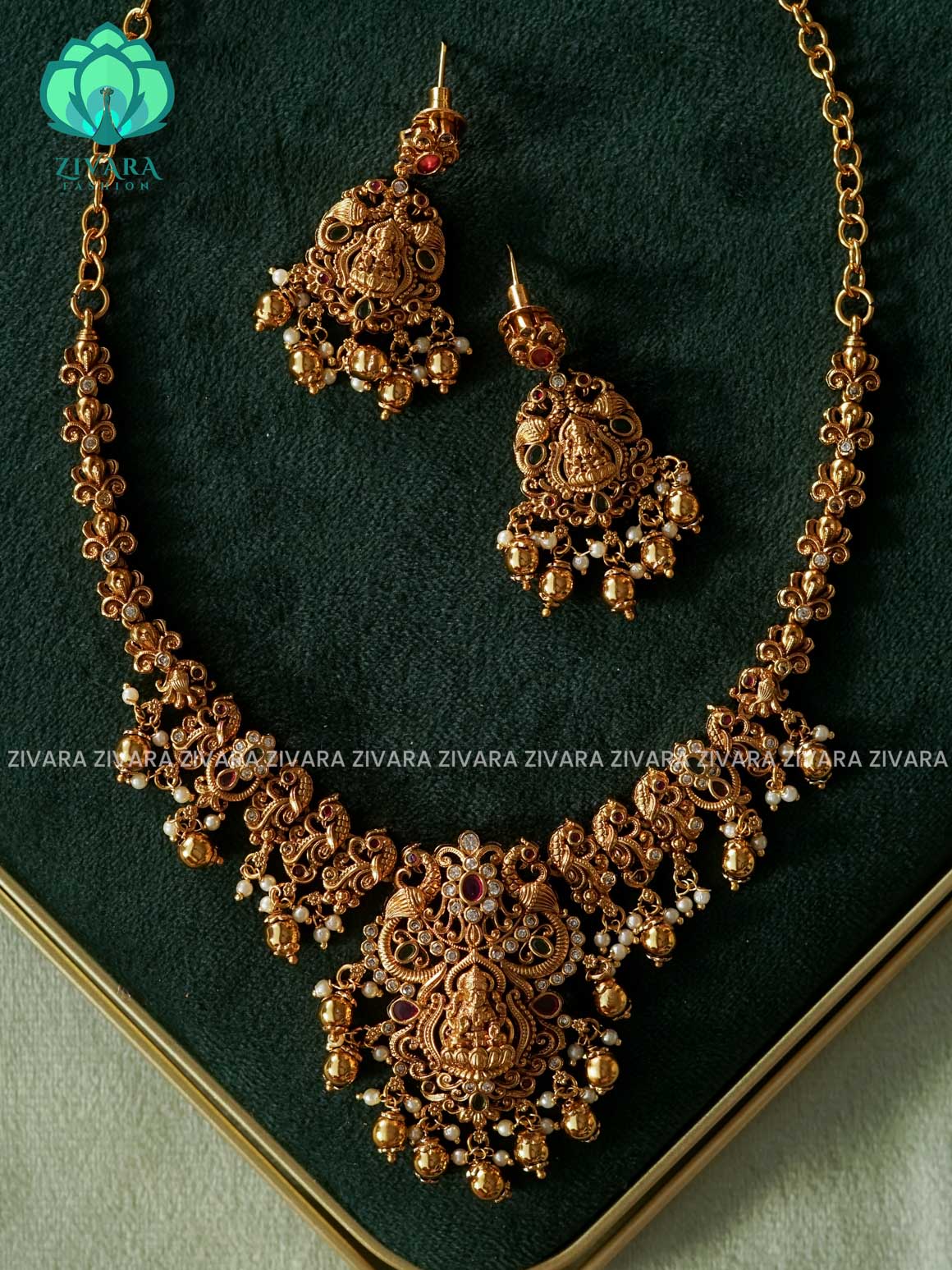 Akshayam- bridal temple peacock neckwear -Traditional south indian premium neckwear with earrings- Zivara Fashion- latest jewellery design
