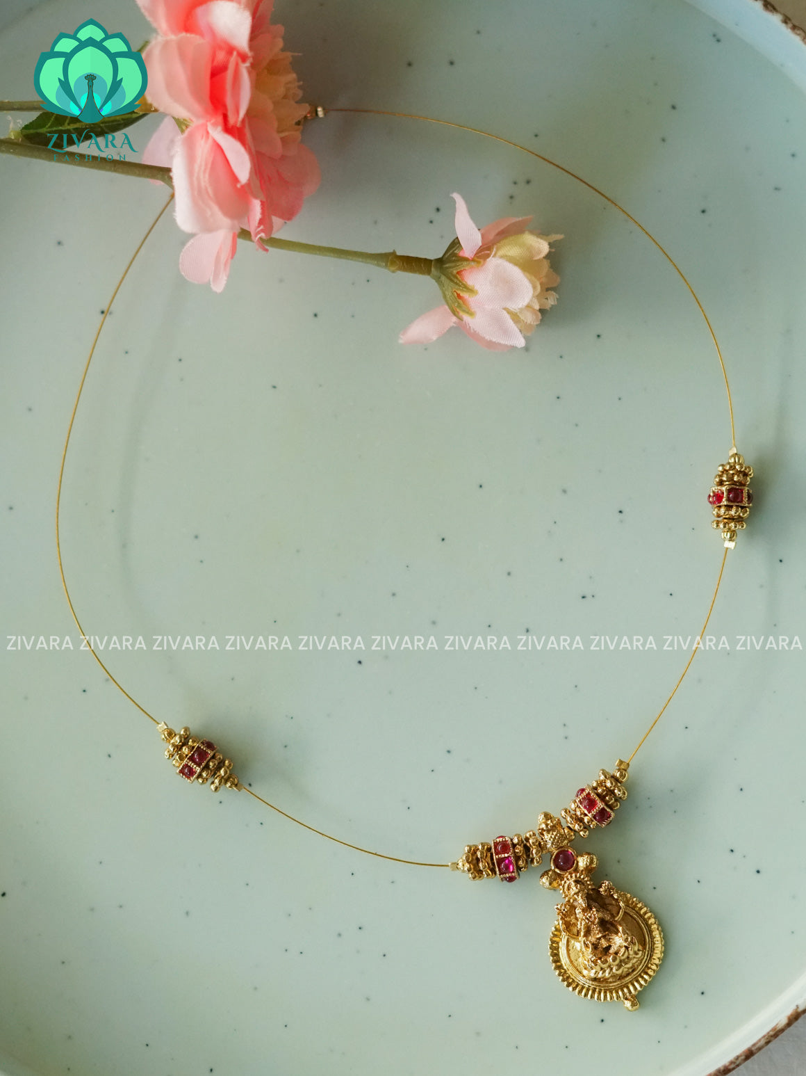 RUBY Tamara TEMPLE INVISIBLE MINIMAL ELEGANT HANDMADE NECKLACE WITH BRILLIANT FINISH MOTIFS- ZIVARA FASHION