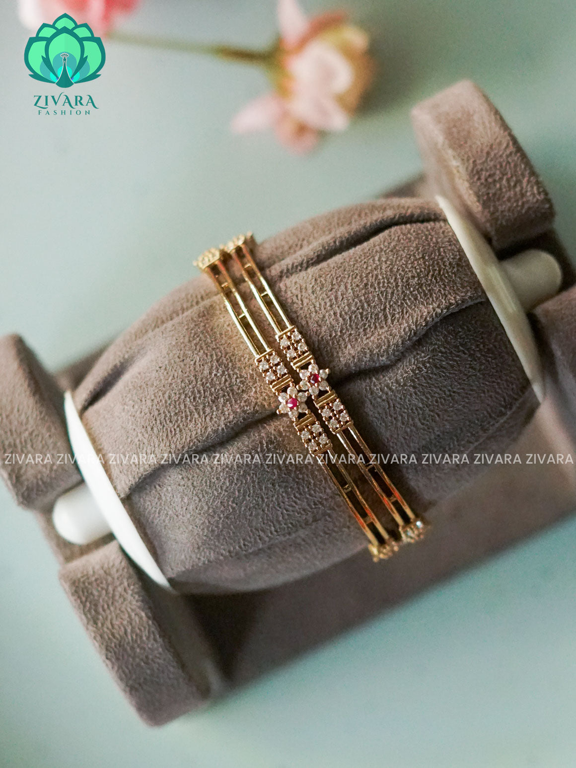 2 piece White stone star bangles - gold lookalike - latest bangles design
