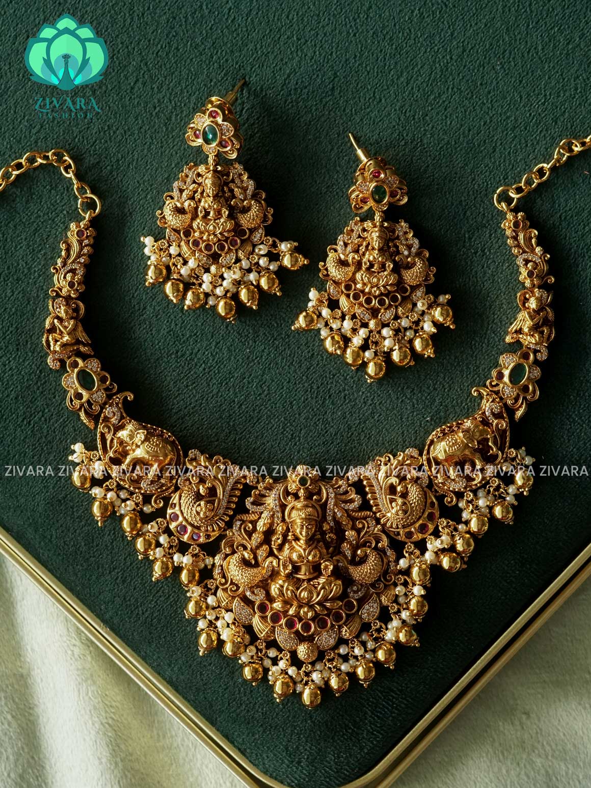 Akshayam- bridal temple neckwear -Traditional south indian premium neckwear with earrings- Zivara Fashion- latest jewellery design