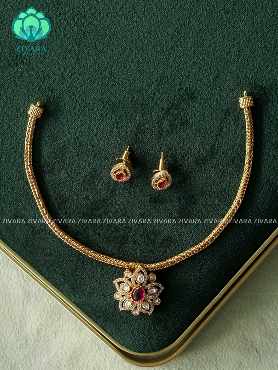 DHRUVA SERIES-RUBY TEAR- SIMPLE KIDS FRIENDLY FLEXIBLE CHAIN  - Traditional south indian premium neckwear - Zivara Fashion- latest jewellery design