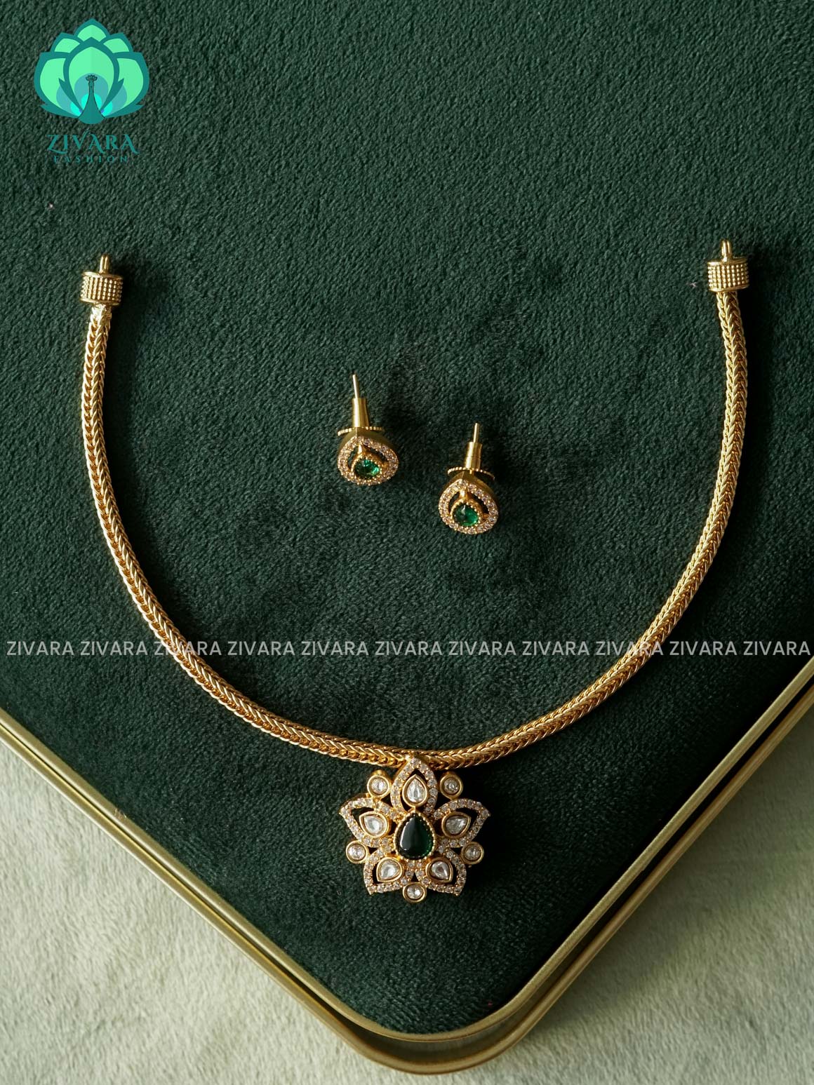 DHRUVA SERIES-GREEN TEAR- SIMPLE KIDS FRIENDLY FLEXIBLE CHAIN  - Traditional south indian premium neckwear - Zivara Fashion- latest jewellery design
