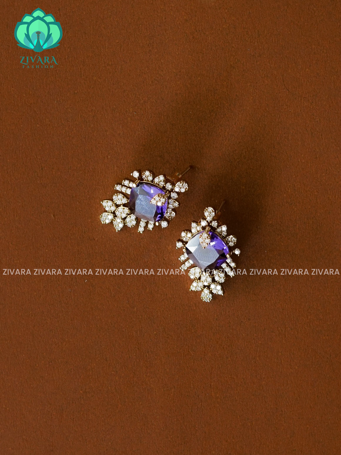 PURPLE  VICTORIA STUDS  - TRADITIONAL PREMIUM MATTE  polish STUDS- latest jewellery collection- zivara fashion