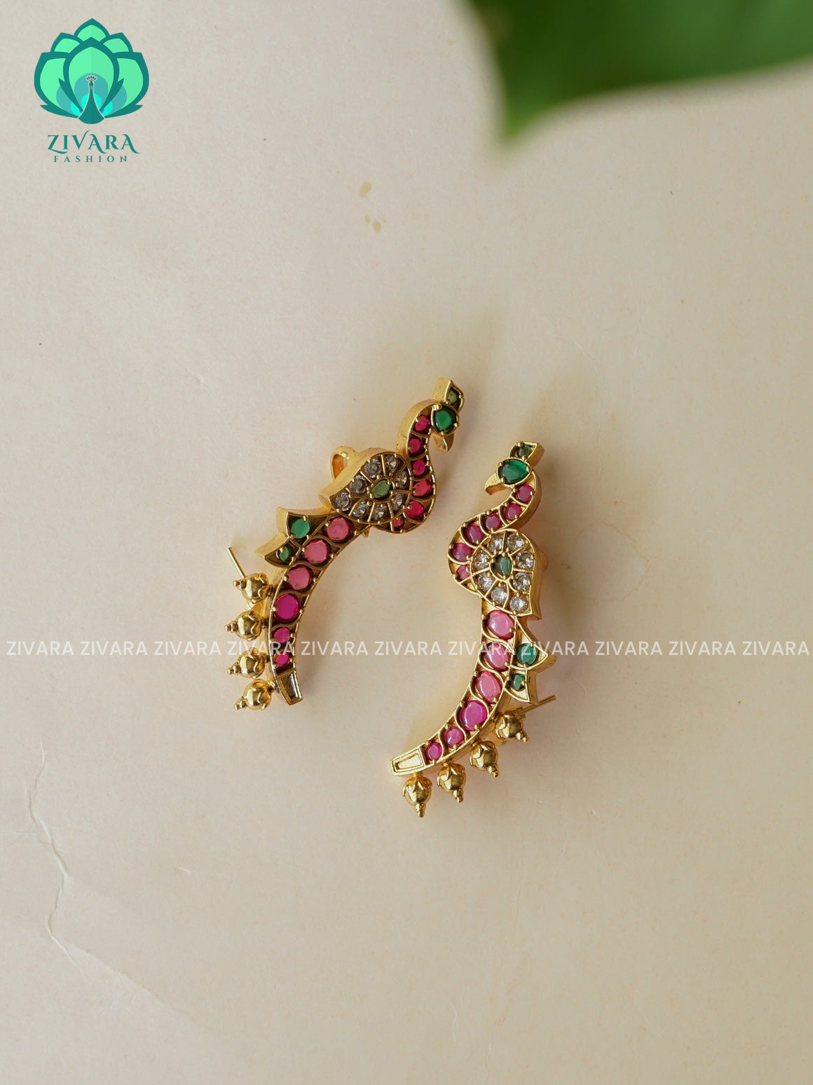 EARCUFF TYPE Real kemp peacock studs  TRADITIONAL PREMIUM MATTE  polish STUDS- latest jewellery collection- zivara fashion