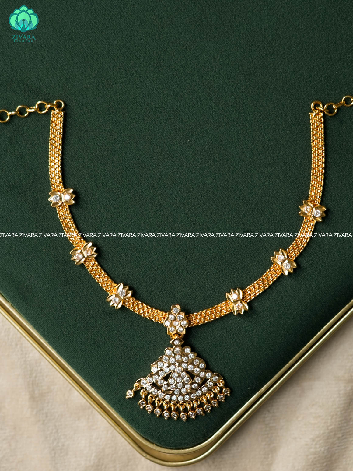 AMBIGAI- WHITE STONE MICROGOLD POLISH ATTIGAI - Zivara Fashion- latest jewellery design