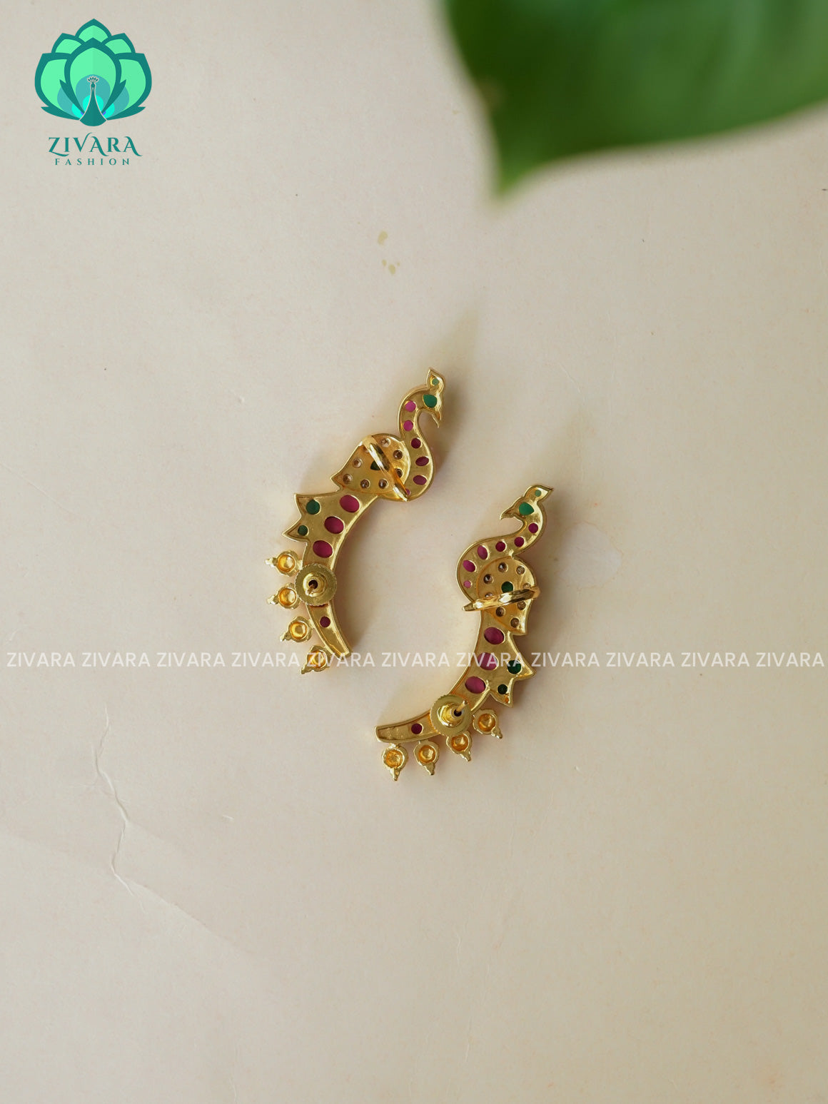 EARCUFF TYPE Real kemp peacock studs  TRADITIONAL PREMIUM MATTE  polish STUDS- latest jewellery collection- zivara fashion