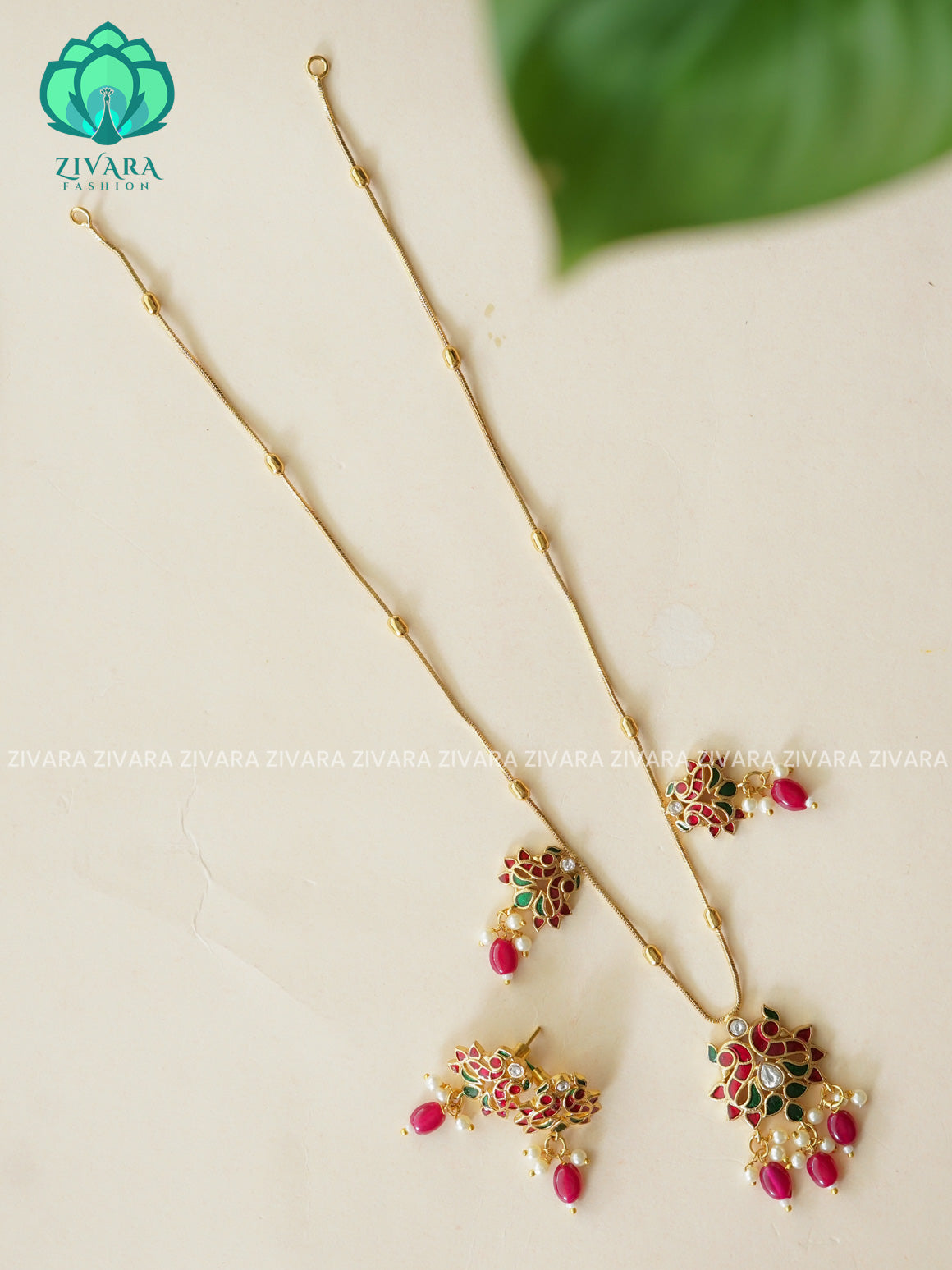 ENAMEL PEACOCK THIN CHAIN  -Traditional south indian premium neckwear with earrings- Zivara Fashion- latest jewellery design.