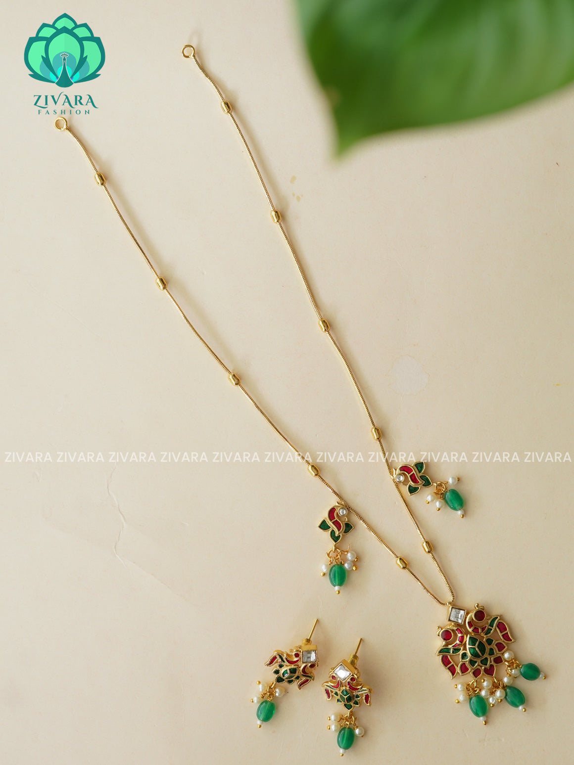 ENAMEL PEACOCK THIN CHAIN  -Traditional south indian premium neckwear with earrings- Zivara Fashion- latest jewellery design.