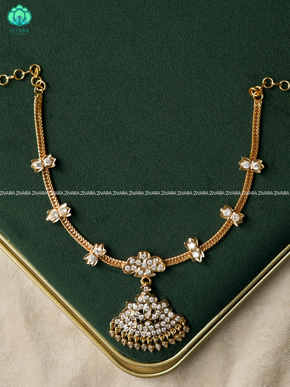 AMBIGAI- WHITE STONE MICROGOLD POLISH ATTIGAI - Zivara Fashion- latest jewellery design