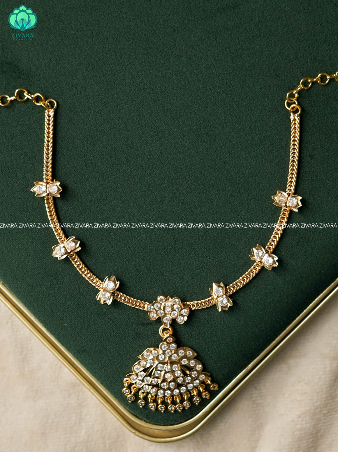 AMBIGAI- WHITE STONE MICROGOLD POLISH ATTIGAI - Zivara Fashion- latest jewellery design