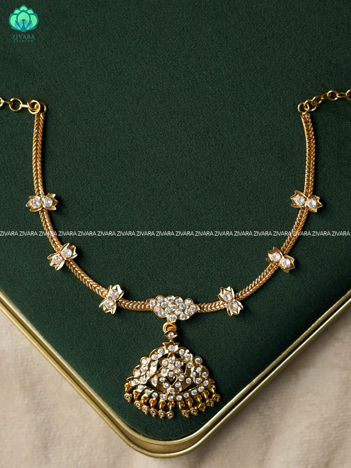 AMBIGAI- WHITE STONE MICROGOLD POLISH ATTIGAI - Zivara Fashion- latest jewellery design