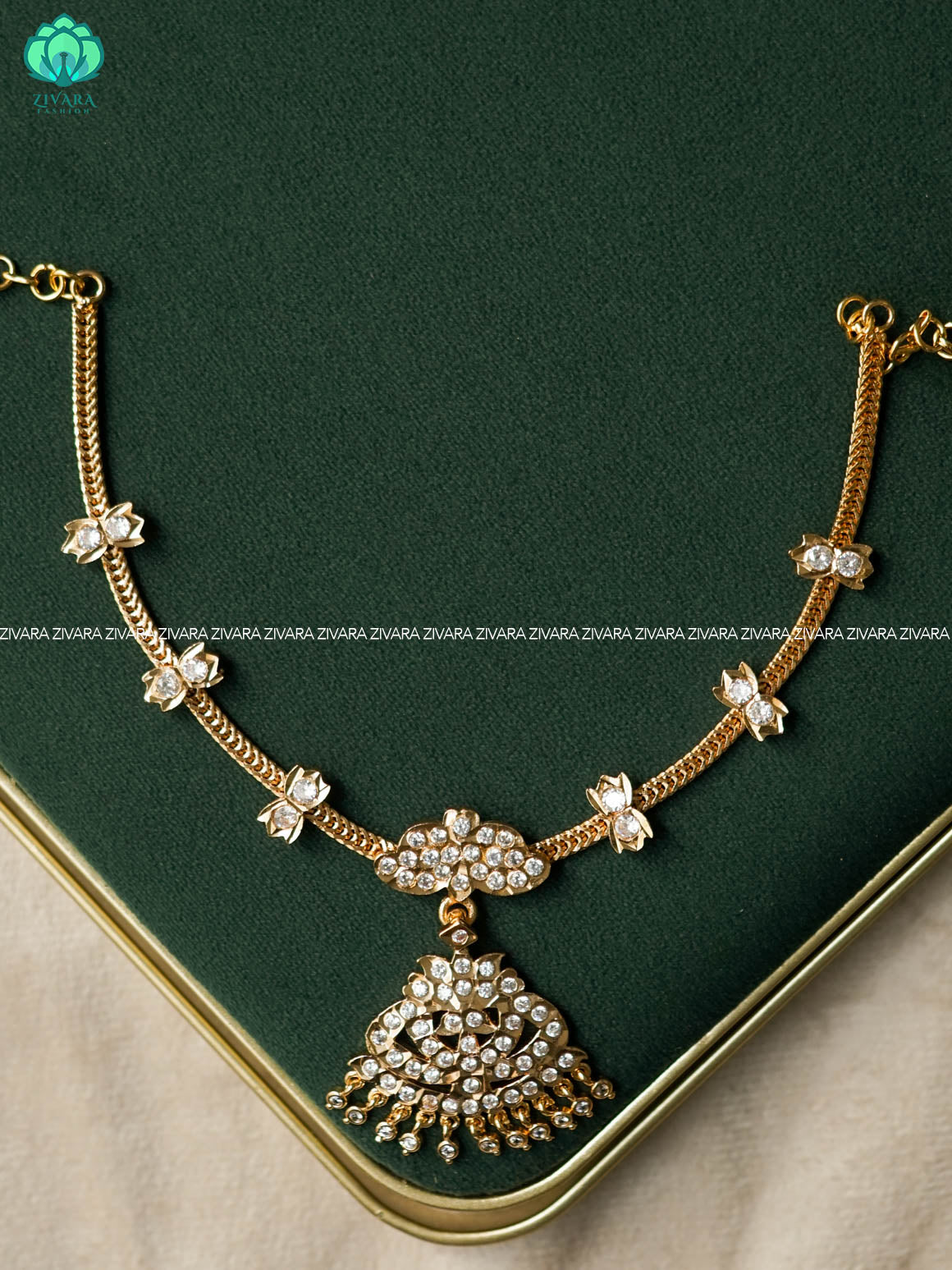 AMBIGAI- WHITE STONE MICROGOLD POLISH ATTIGAI - Zivara Fashion- latest jewellery design
