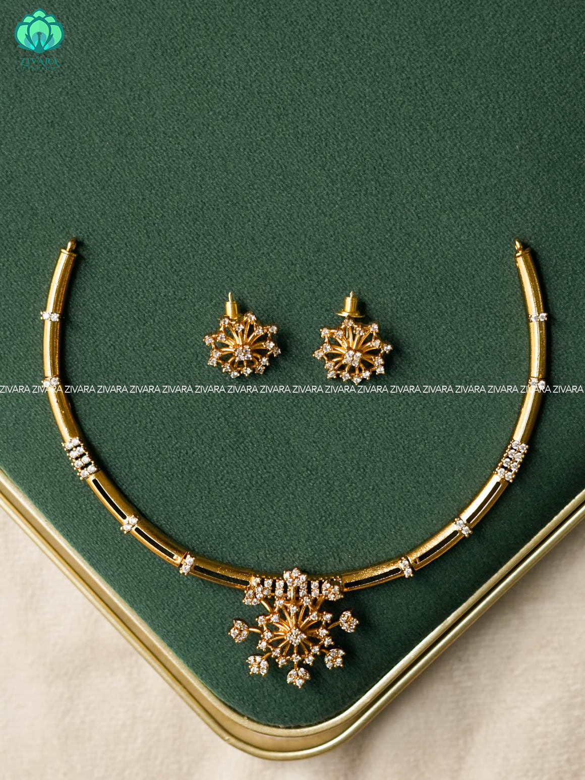 AKSHAYAM -FLOWER  HASLI NECKWEAR - premium neckwear with earrings- Zivara Fashion- latest jewellery design
