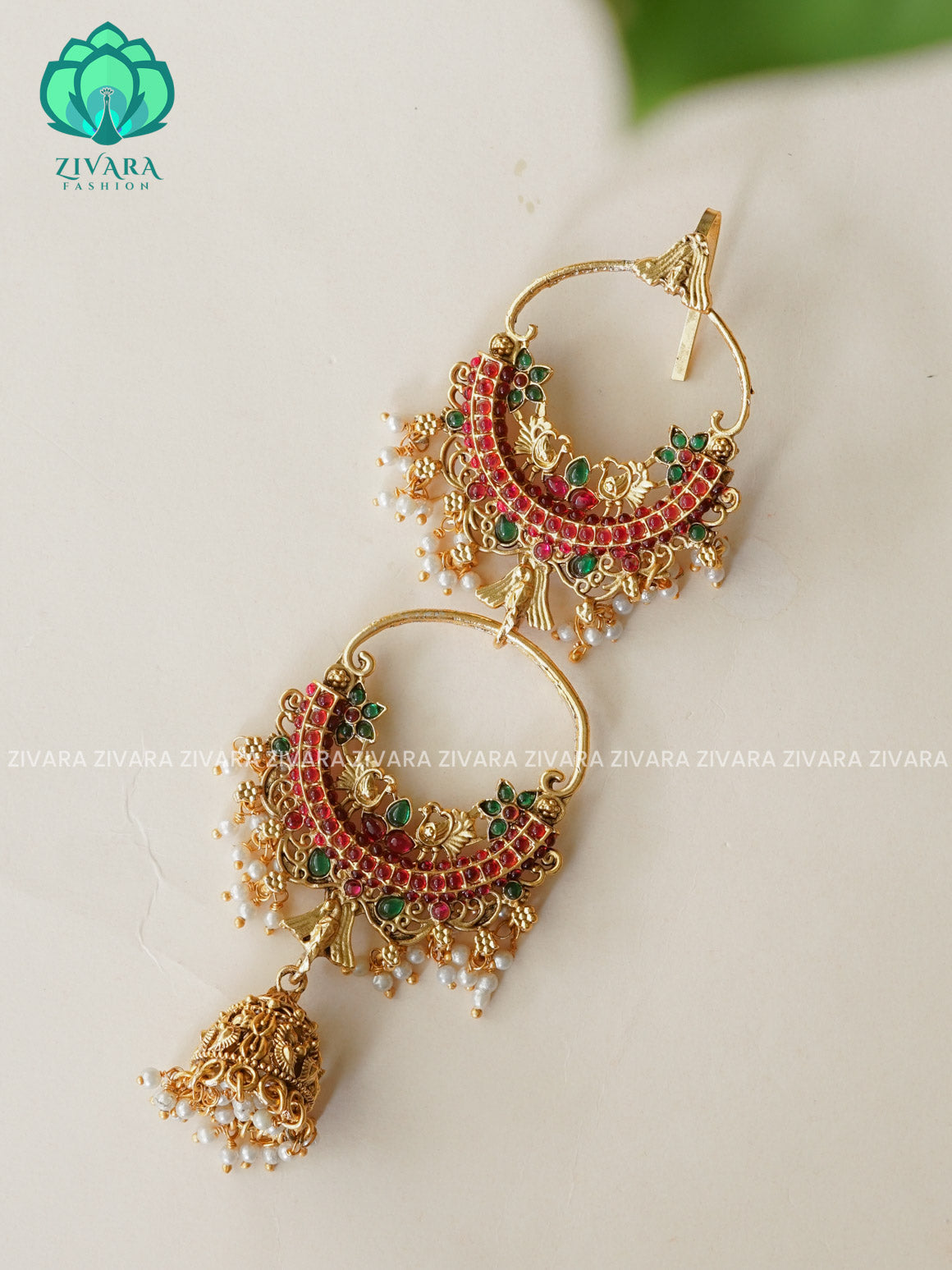 RUBY AND GREEN  - TEMPLE NORMAL MATTE CHOTIS (4 TO 5.5 INCHES)- TRADITIONAL BRIDAL HAIR ACCESSORIES- ZIVARA FASHION