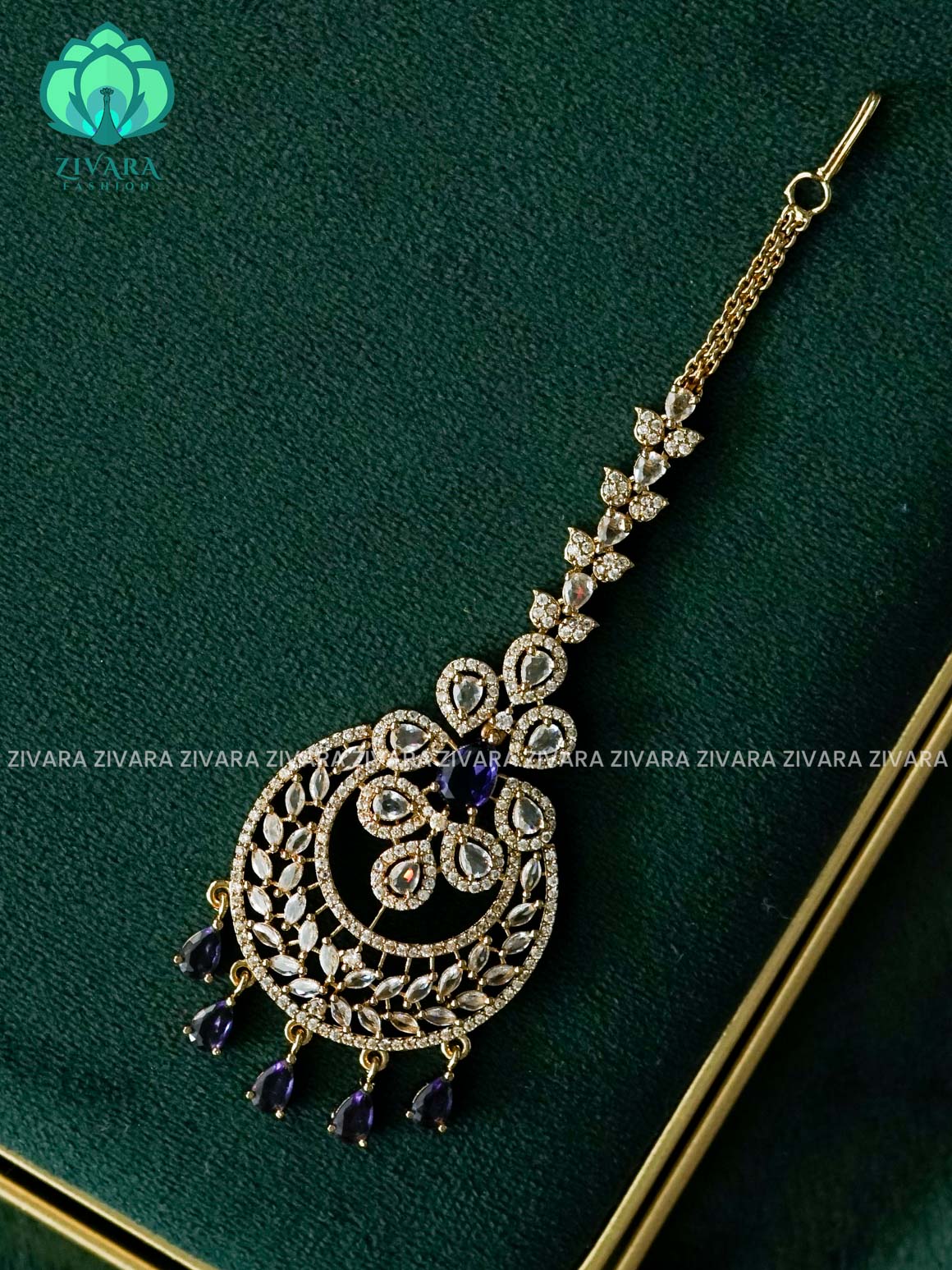 WHITE PURPLE MOTIF FREE TIKKA -  bridal head accessory- latest bridal collection - Zivara fashion