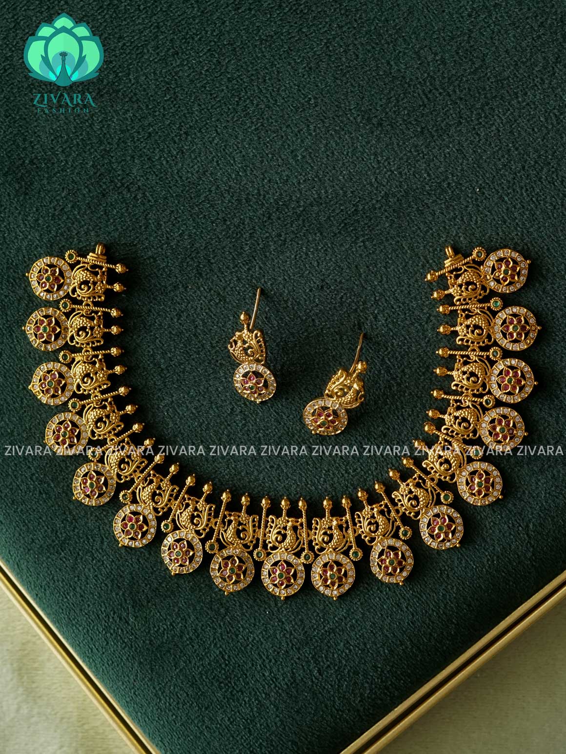 Annapakshi coin - Smaller size- Traditional south indian premium neckwear with earrings- Zivara Fashion- latest jewellery design