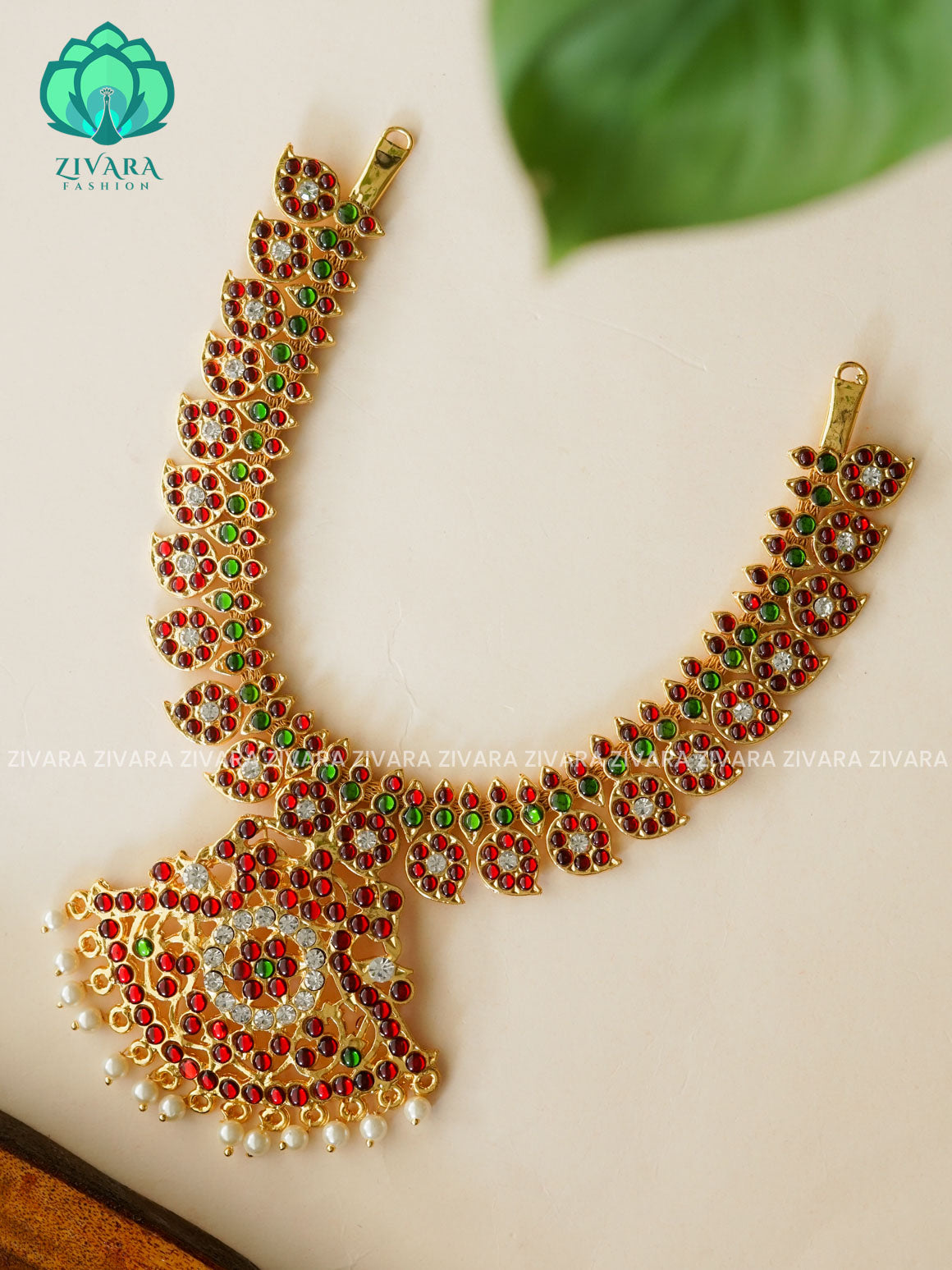 Red and Green- MAYURA  - Simple kemp attigai neckwear - latest kemp dance jewellery collection