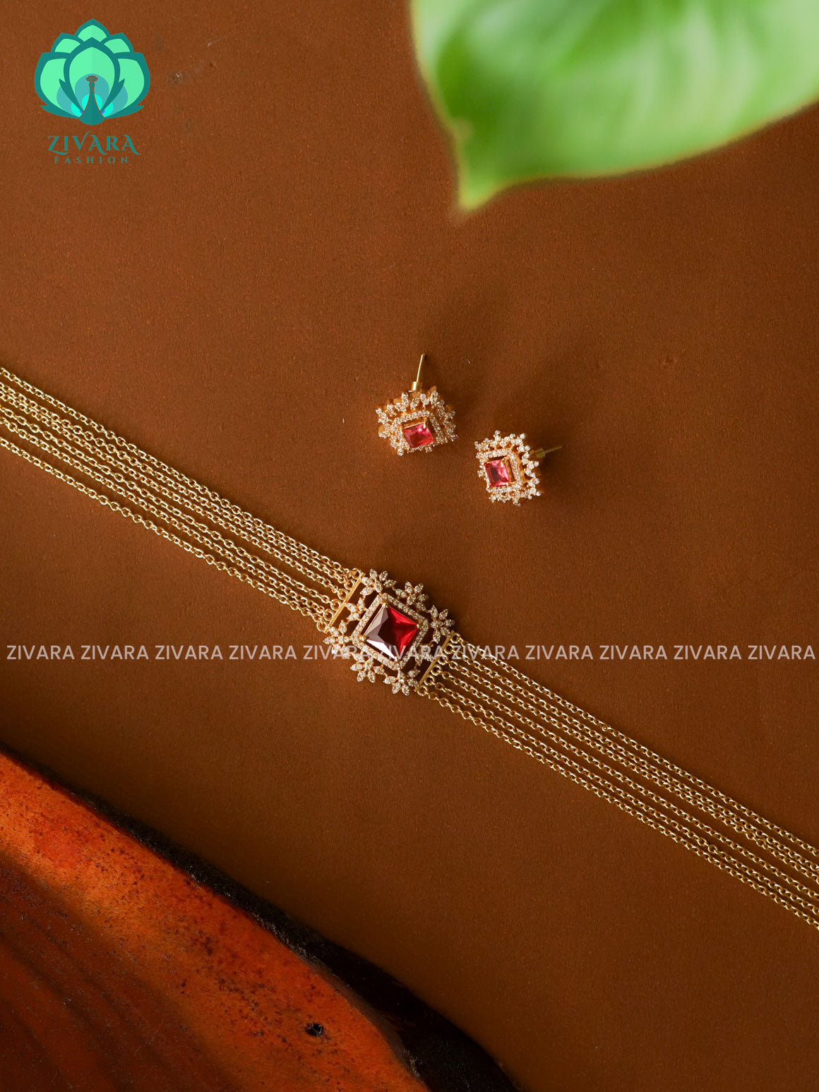 RUBY SQUARE STONE GOLD LINE  -TRADITIONAL CHOKER COLLECTION WITH EARRINGS- LATEST JEWELLERY COLLECTION