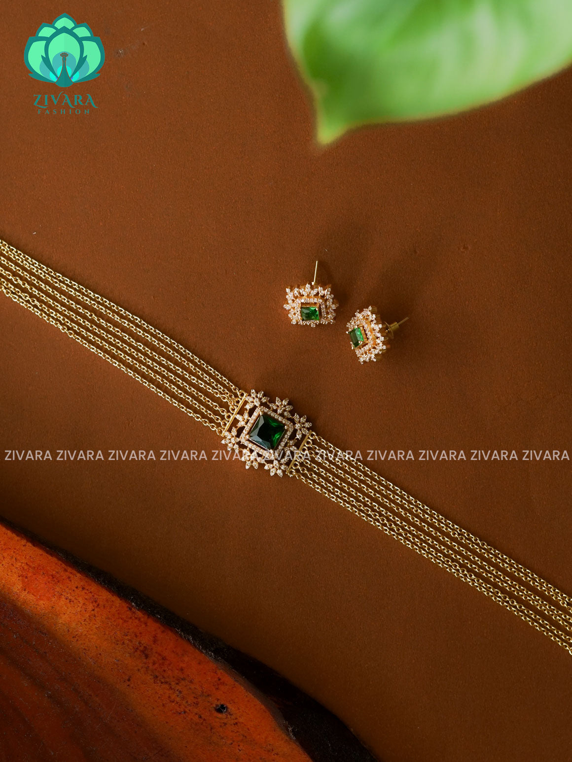 GREEN SQUARE STONE GOLD LINE  -TRADITIONAL CHOKER COLLECTION WITH EARRINGS- LATEST JEWELLERY COLLECTION