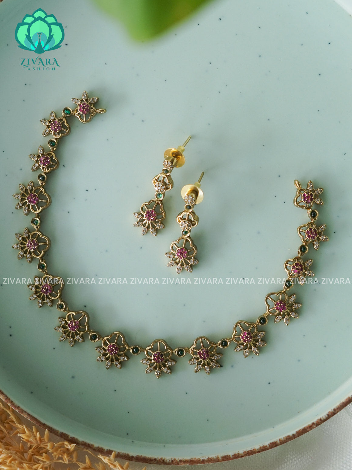 FLORAL ELEGANT  stylish and minimal elegant neckwear with earrings- Zivara Fashion