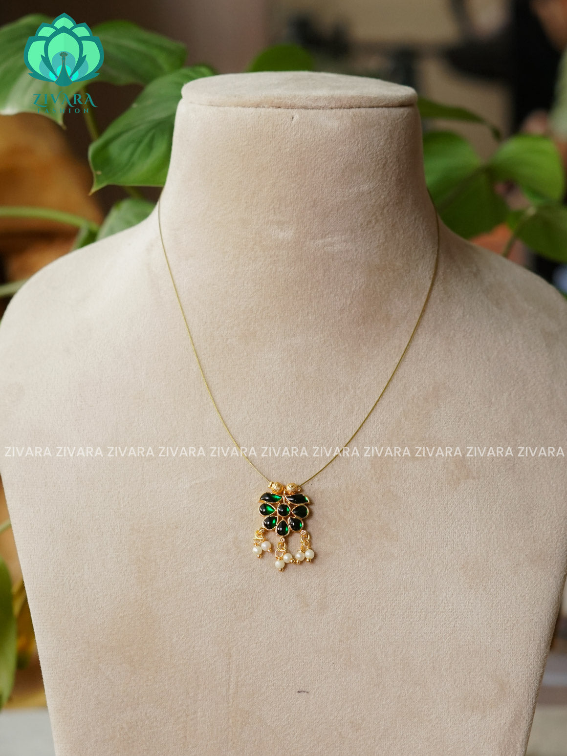 GREEN - GRAPES BUNCH TAMARA - INVISIBLE MINIMAL ELEGANT HANDMADE NECKLACE WITH BRILLIANT FINISH MOTIFS- ZIVARA FASHION