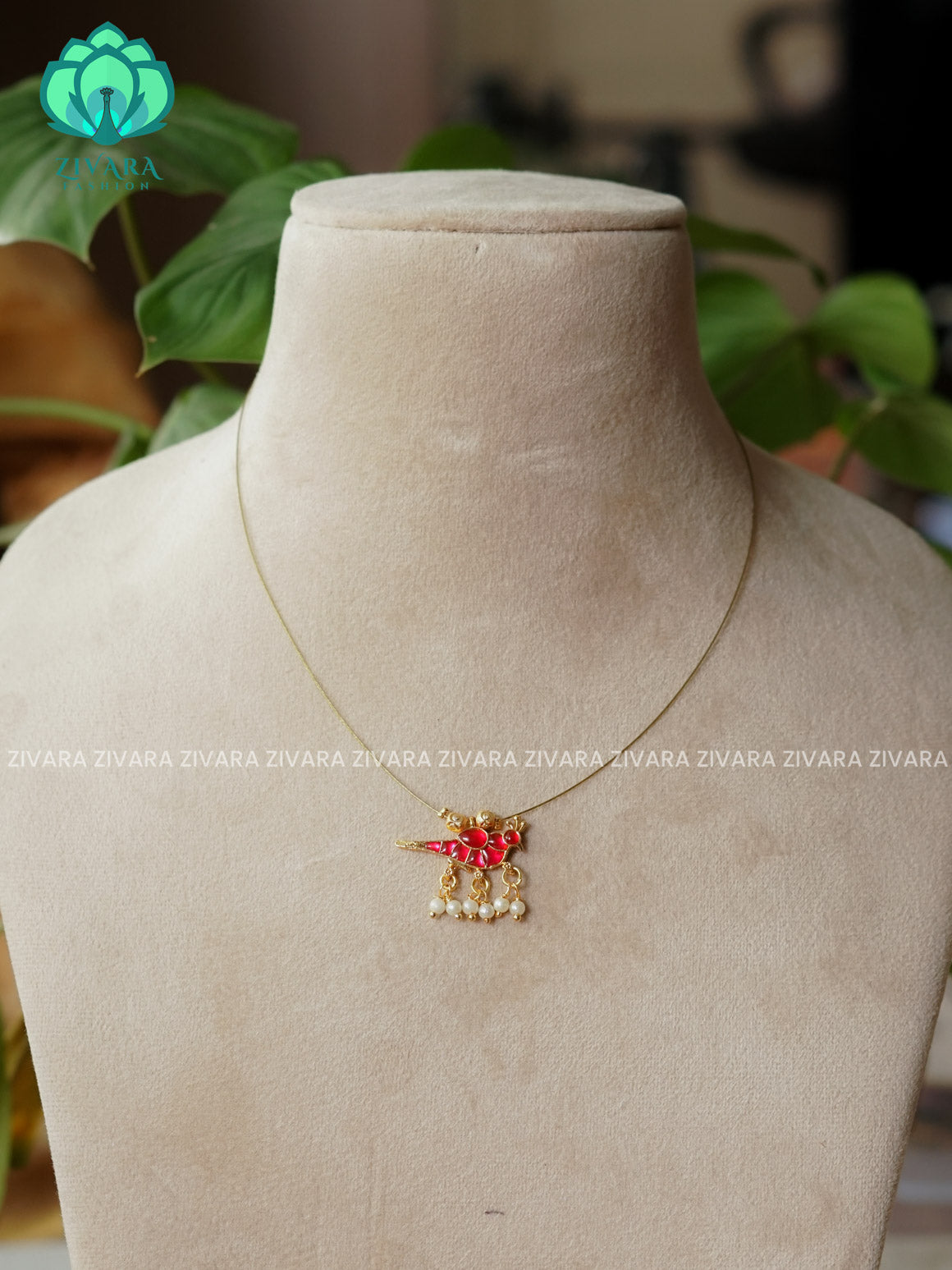 PINK - LONG PARROT TAMARA - INVISIBLE MINIMAL ELEGANT HANDMADE NECKLACE WITH BRILLIANT FINISH MOTIFS- ZIVARA FASHION