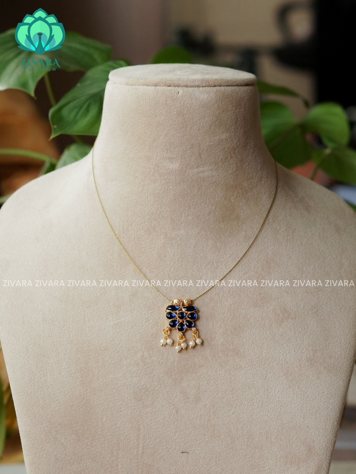 BLUE - GRAPES BUNCH TAMARA - INVISIBLE MINIMAL ELEGANT HANDMADE NECKLACE WITH BRILLIANT FINISH MOTIFS- ZIVARA FASHION