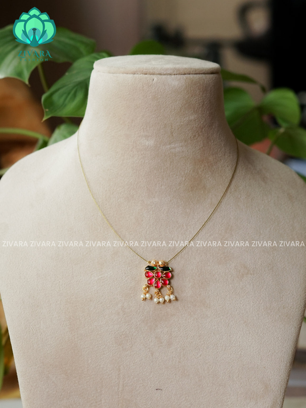 PINK AND GREEN - GRAPES BUNCH TAMARA - INVISIBLE MINIMAL ELEGANT HANDMADE NECKLACE WITH BRILLIANT FINISH MOTIFS- ZIVARA FASHION