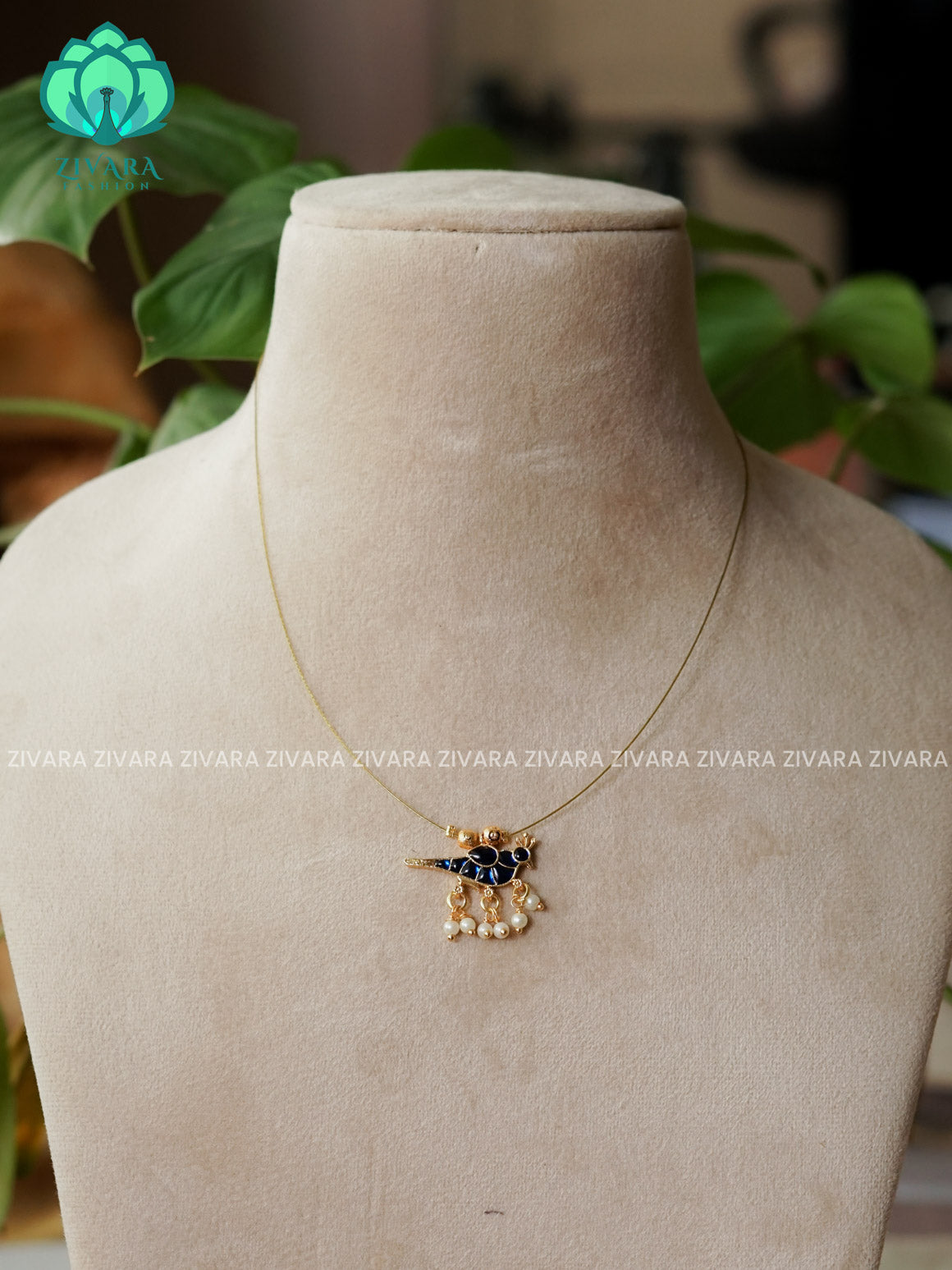 BLUE - LONG PARROT TAMARA - INVISIBLE MINIMAL ELEGANT HANDMADE NECKLACE WITH BRILLIANT FINISH MOTIFS- ZIVARA FASHION